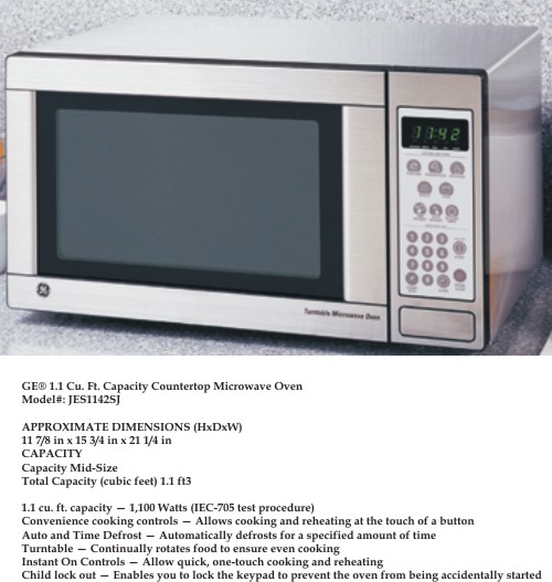 GE JES1142SJ 1.1 cu. ft. Countertop Microwave Oven with 1,100 Cooking Watts  & Child Lockout